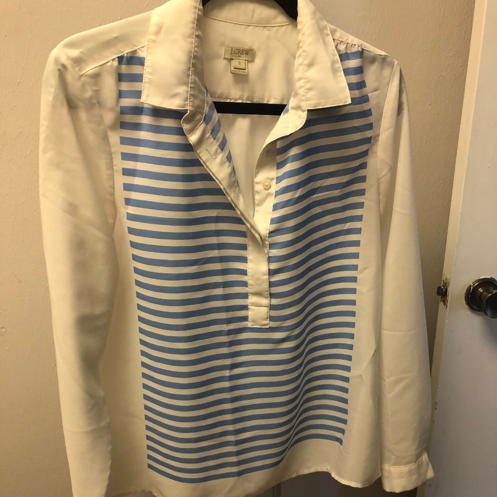 JCrew Blue and White Striped Long Sleeve Blouse